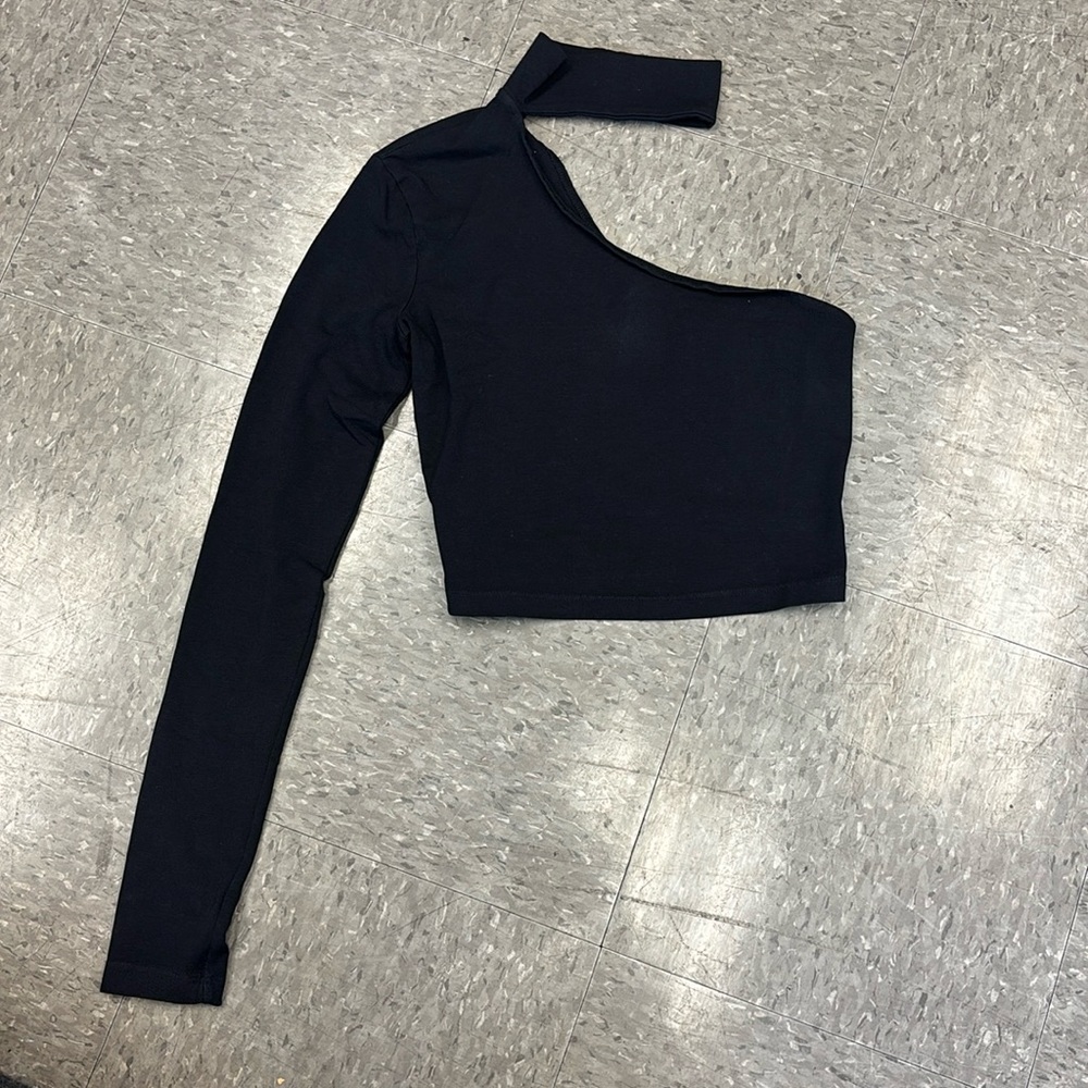 Cotton Citizen Brisbane Cutout Black One-Shoulder Turtle neck Crop Top